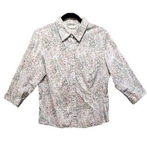 Talbots Meadow Floral Print Button Down 3/4 Sleeve Shirt Petite Large